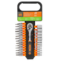 Набор головок и бит с трещоткой 28пр. 1/4'' (4-13мм; Torx:T10-T30; Hex:H3-H6; Slotted:SL4.5-SL7; Philips: PH1-PH2) IS-2028-5