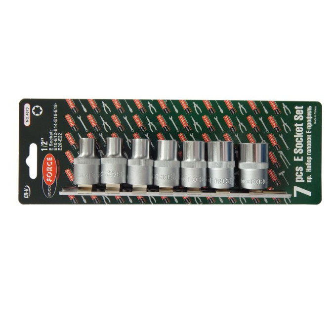 Набір головок Е-профіль 1/2" 7пр. (E10, E12, E14, E16, E18, E20, E22) на планці
