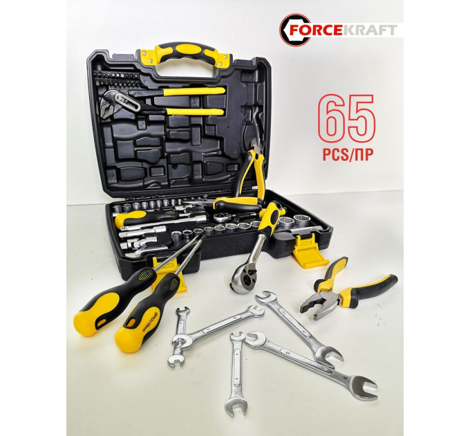 Набір інструментів 65 предметів 1/4'', 3/8'' (6гр.) (4-24мм) FORCEKRAFT FK-3651