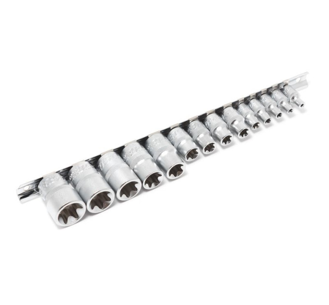 Набір головок Е-профіль 1/4", 3/8", 1/2" 15пр. (Е4-Е24) на планці