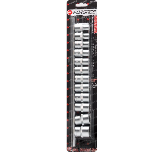 Набір головок 1/2" 12гр. 12пр.(10-19,22,24мм), на планці