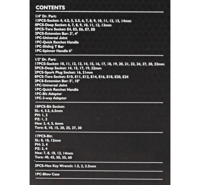 Набір інструментів 108пр.1/4'', 1/2'' (6гр.) (4-32мм) JCB-41082-5