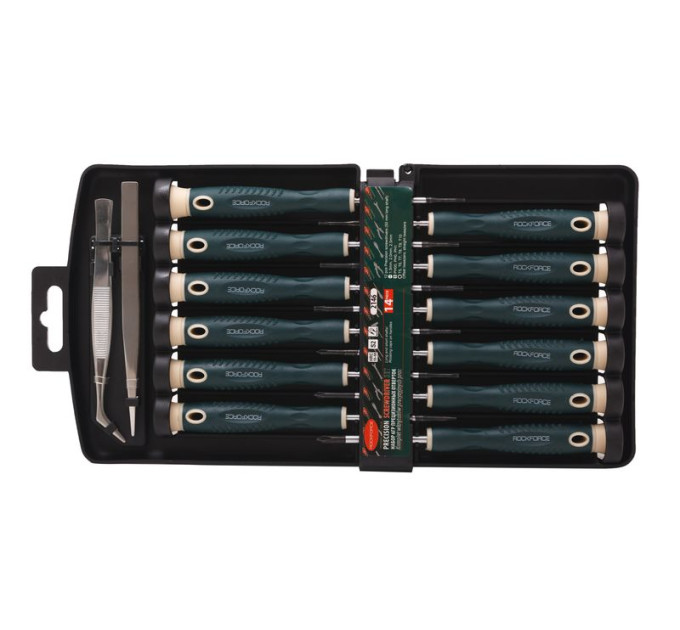Набор ювелирных отверток с пинцетом, 14 пр.(SL: 1.5, 2.0, 2.5 PH: 00, 0 ,1 TORX: T5, T6, T7, T8, T9,