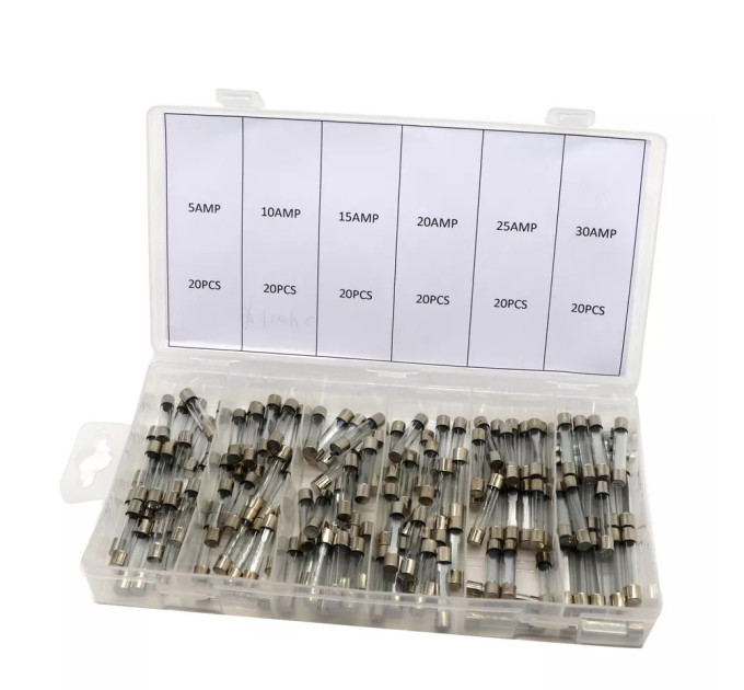 Запобіжники скляні, 120пр. (5А, 10А, 15А, 20А, 25А, 30А) Forsage F-792