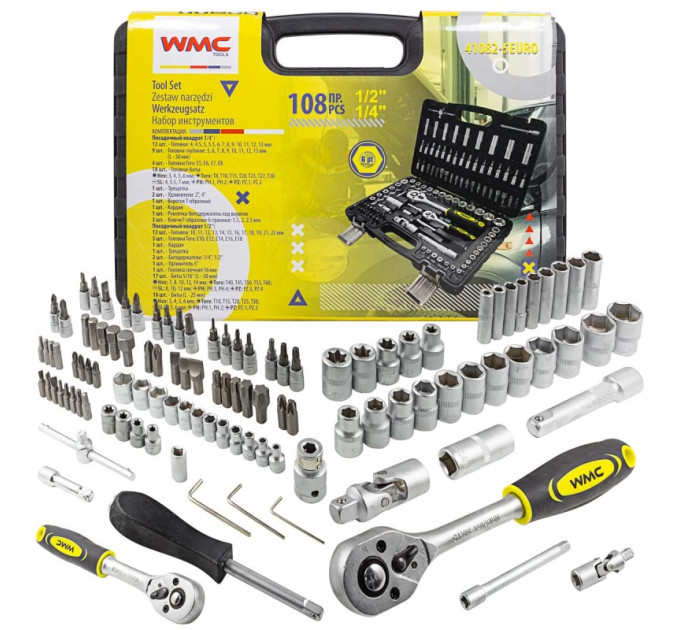 Набор инструментов 108пр. 1/2", 1/4" (6гр.) (4-22мм) WMC TOOLS WT-41082-5EURO