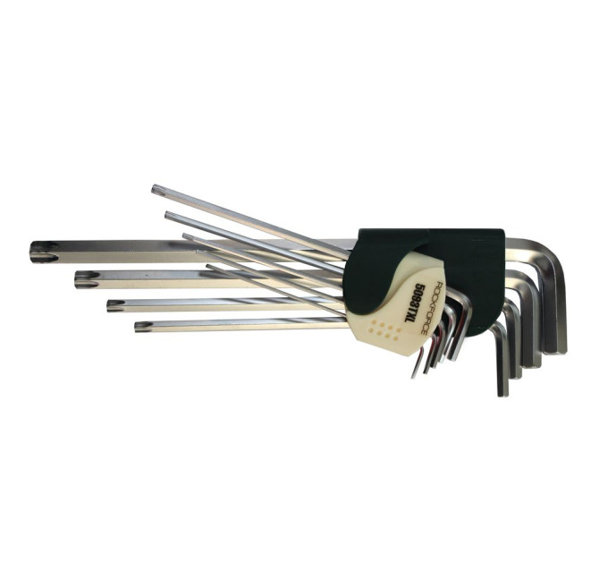 Набір ключів шестигранних 9пр. HEX/TORX, екстрадовгих (Hex: 1.5, 2, 2.5, 3, 4, 5, 6, 8, 10, Torx: T10, T20, T27, T30, T40, T50, T55) ROCKFORCE RF-5093TXL