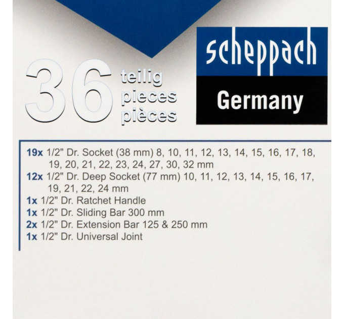 Набір інструментів 36 предметів 1/2'' SCHEPPACH SCH-4362M