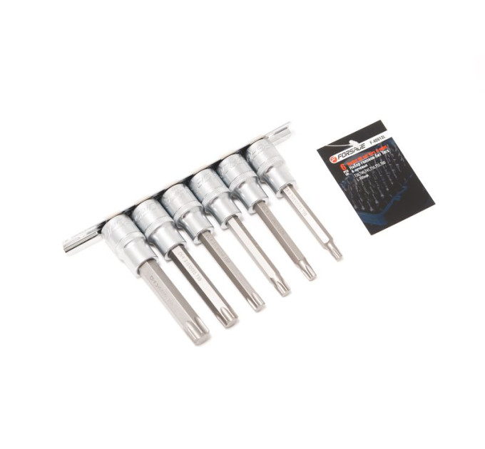 Набор головок-бит 6пр. 1/2" Torx 6-лучевых (Т30, Т40, Т45, Т50, Т55, Т60, L-100мм) на планке Forsage F-40913L