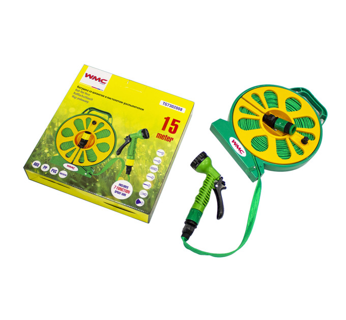 Шланг садовый ПВХ на катушке в комплекте с пистолетом-распылителем (15м, 7 режимов распыления)