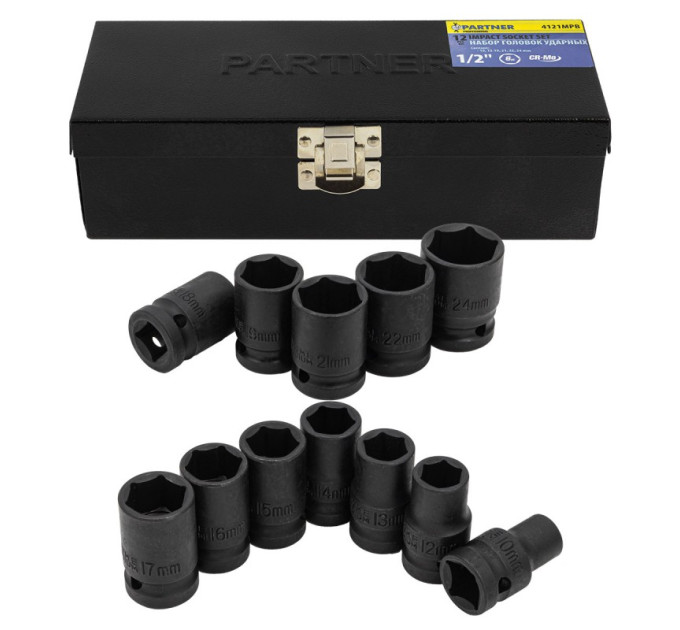 Набор ударных головок 12 пр., 1/2" (10, 12-19, 21, 22, 24мм) Partner PA-4121MPB