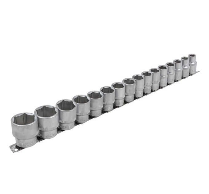 Набор головок 1/2" 6гр. 16пр. (10-19,21,22,24,27,30,32мм) на планке ROCKFORCE RF-4161-5