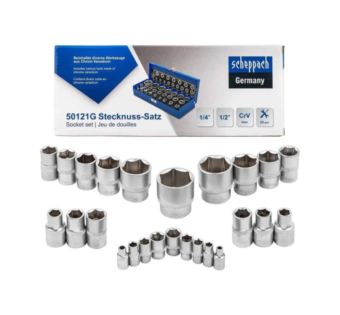 Набір головок 1/4'', 1/2'', 25 предметів (6гр.) SCHEPPACH SCH-50121G