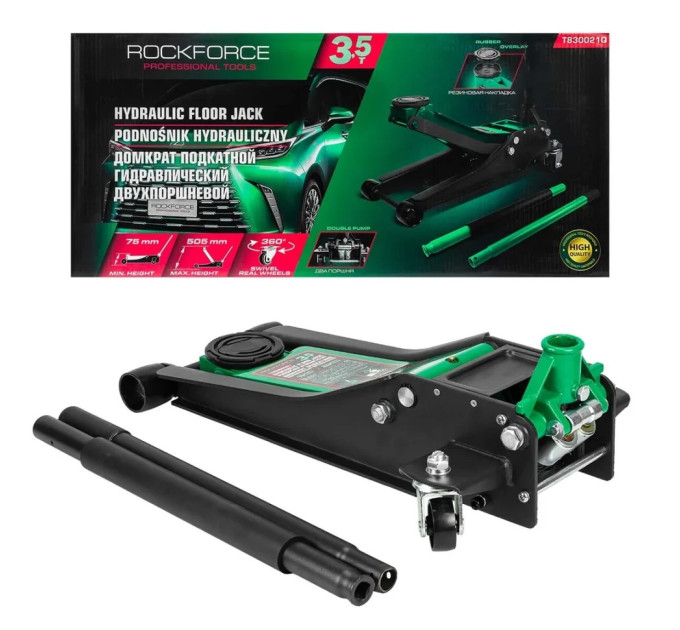 Домкрат підкатний 3.5т (75-505мм) гідравлічний двопоршневий ROCKFORCE RF-T830021Q