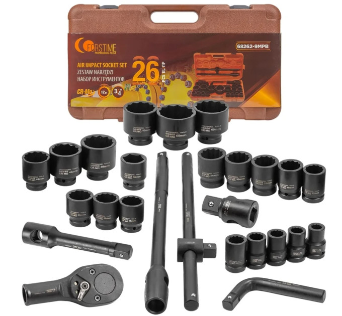 Набір ударних інструментів 26пр. 3/4" 1" (12гр.) (17-65мм) Forstime FT-68262-9MPB