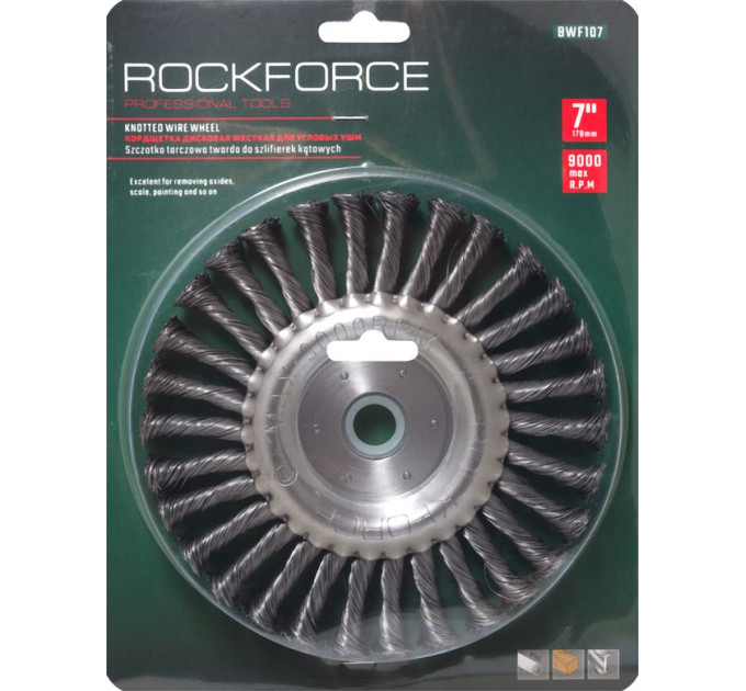 Кордщітка дискова сталева кручена для КШМ 175мм, в блістері ROCKFORCE RF-BWF107