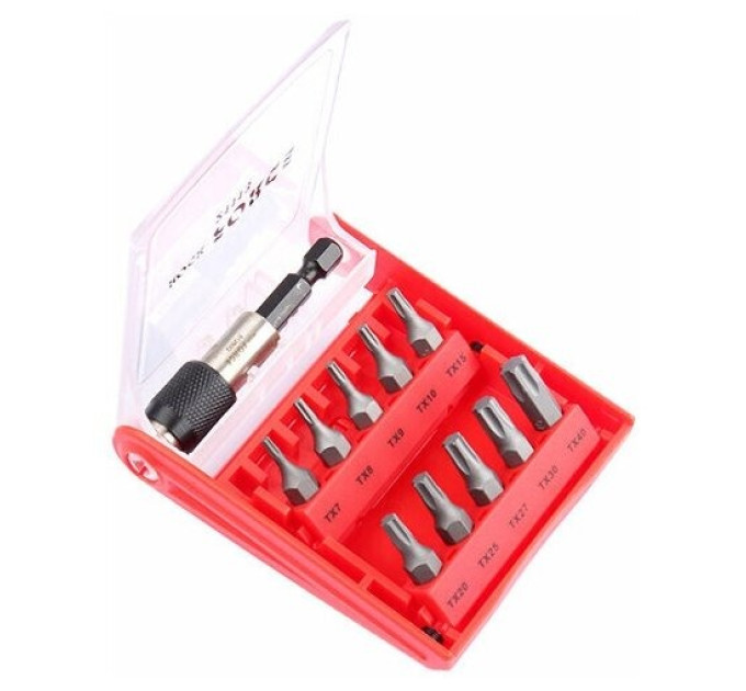 Набір біт 11пр. 1/4" Torx з бітотримачем (T10, T15, T20, T25, T27, T30, T40, T7, T8, T9; L-25мм) ROCKFORCE RF-21113