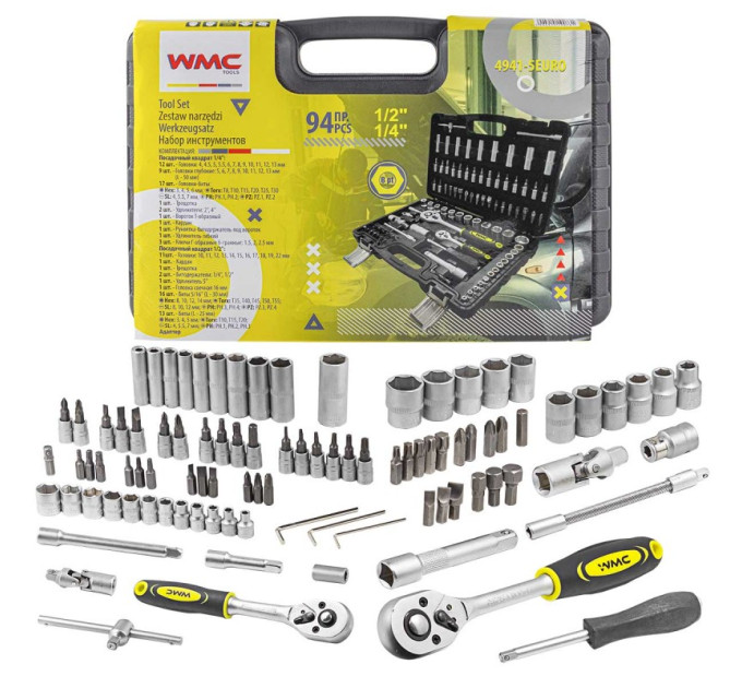 Набір інструментів 94пр. 1/4", 1/2" (6гр.) (4-22мм) WT-4941-5EURO