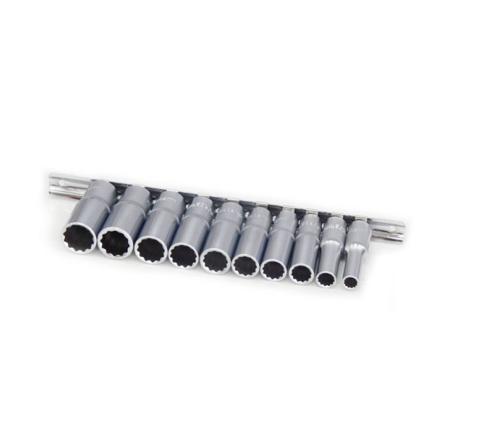 Набір головок глибоких 10пр. 3/8" 12-гранні (8,10,12-19мм.) на планці