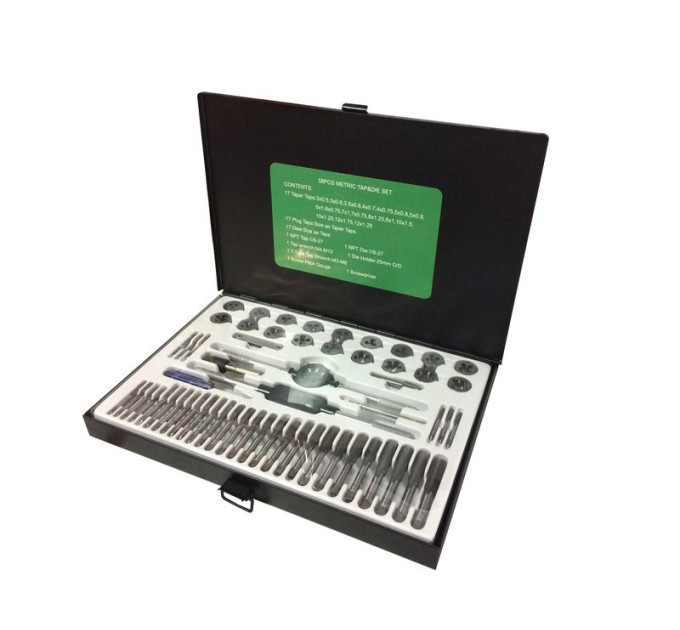 Набор метчиков и плашек метрический 58 предметов. М12х1.25/1.75) ROCKFORCE RF-M058-1