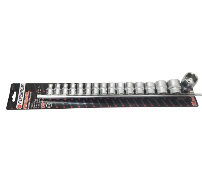 Набір головок 1/2" 6гр. 16пр. (10-19,21,22,24,27,30,32мм) на планці