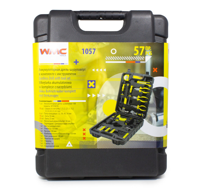 Набір інструментів з акумуляторним шуруповертом 57пр. (12V, 1.3Ah) WT-1057