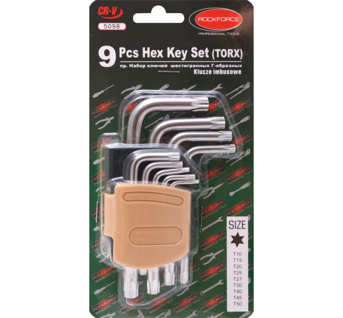 Набір ключів TORX Г-подібних, 9пр. (Т10,Т15,Т20,Т25, Т27,Т30,Т40,Т45,Т50) ROCKFORCE RF-5098