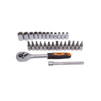 Набор головок и бит с трещоткой 28пр. 1/4'' (4-13мм; Torx:T10-T30; Hex:H3-H6; Slotted:SL4.5-SL7; Philips: PH1-PH2) IS-2028-5