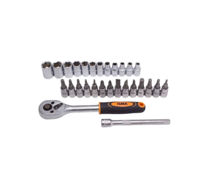 Набор головок и бит с трещоткой 28пр. 1/4'' (4-13мм; Torx:T10-T30; Hex:H3-H6; Slotted:SL4.5-SL7; Philips: PH1-PH2) IS-2028-5