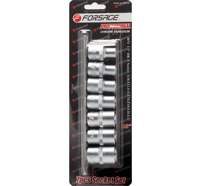 Набір головок Е-профіль 1/2" 7пр. (E10, E12, E14, E16, E18, E20, E22) на планці