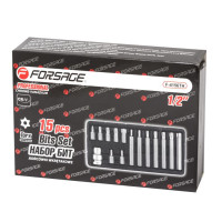 Биты TORX с отверстием и битодержателем, набор 15пр. (Т20-Т55), 1/2"