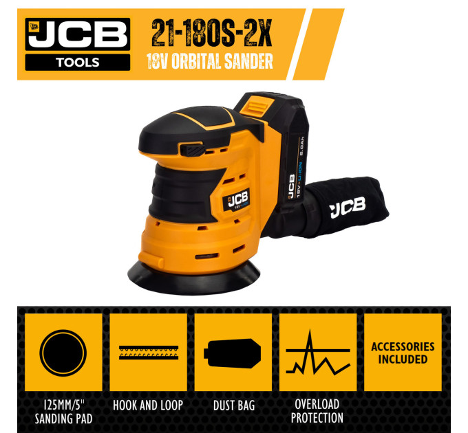 Аккумуляторная орбитальная шлифмашина 18 В 2 Ач + сумка JCB-18OS-2XB-E