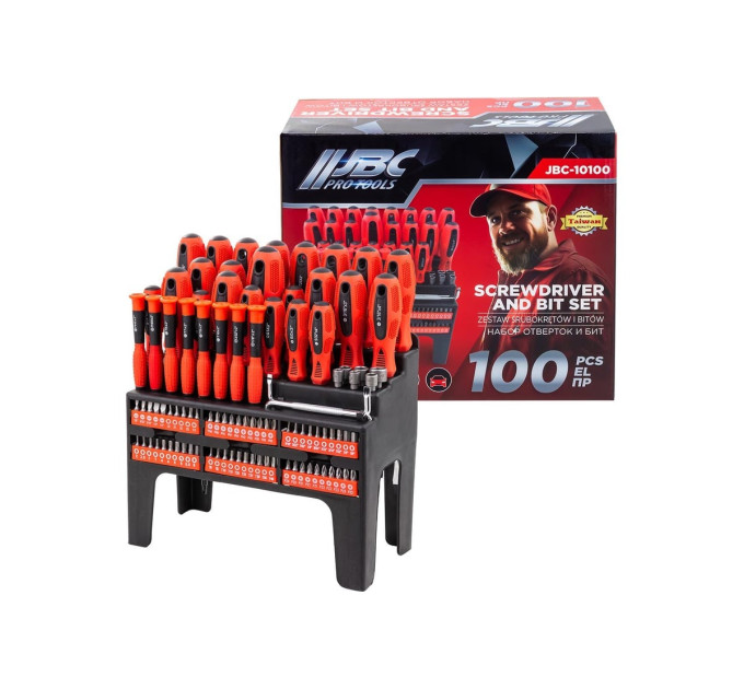 Набор отверток и битов JBC 100 предметов, на пластиковом стенде JBC-10100.