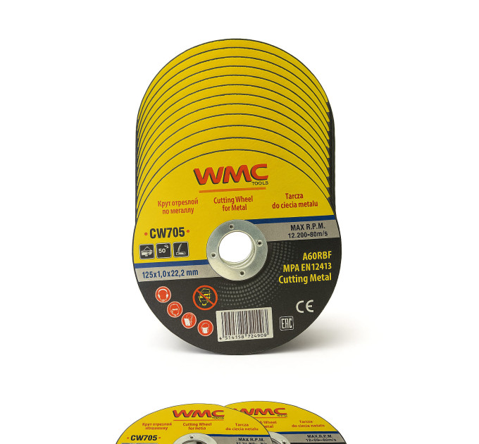 Набір кругів відрізних по металу 125x1.0x22.2мм (10шт) WMC TOOLS WT-CW705(10)
