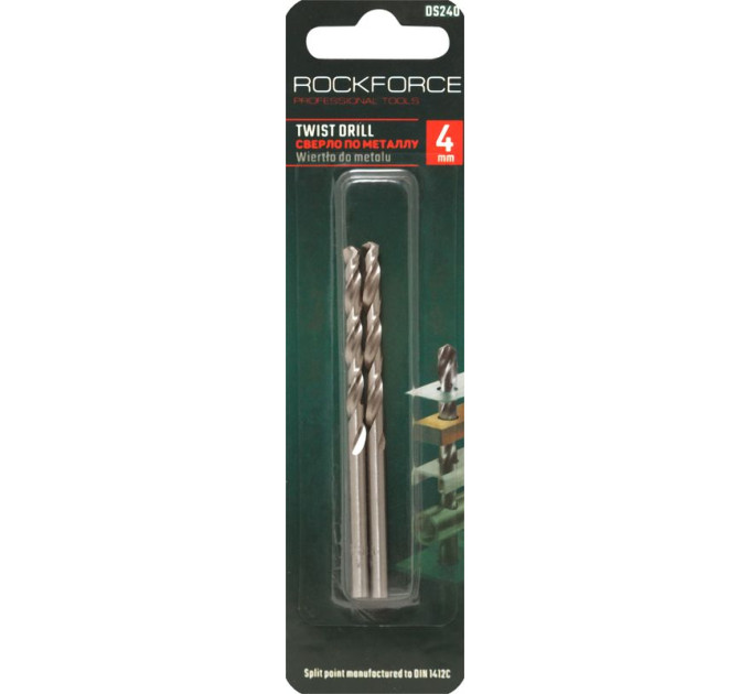 Свердло по металу 4мм HSS (2шт), в блістері ROCKFORCE RF-DS240