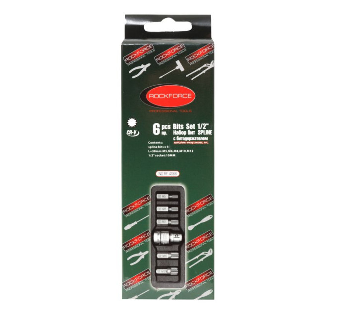 Биты SPLINE с битодержателем, набор 6пр. (M5-M12), 1/2"