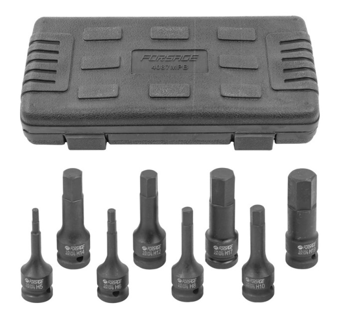 Набір головок-біт 8пр. 1/2" Hex ударних (H5, H6, H8, H10, H12, H14, H17, H19) Forsage F-4087MPB