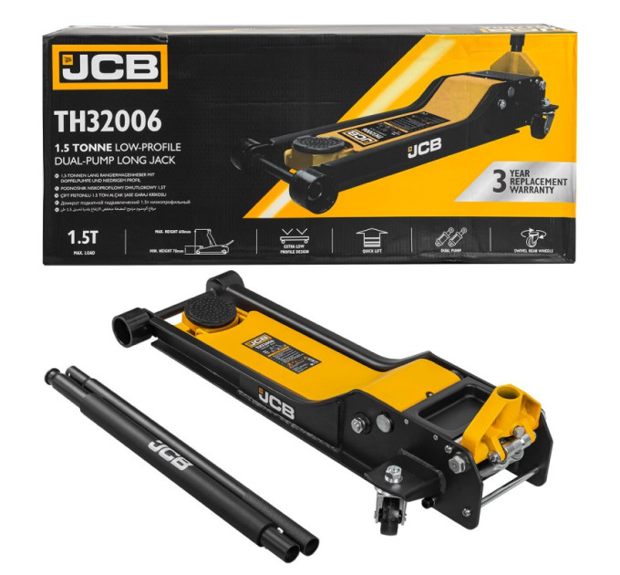 Домкрат подкатный гидравлический 1,5т (70-610мм) двухплунжерный JCB-TH32006