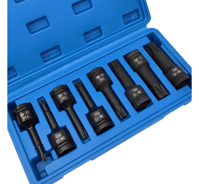 Набор головок-бит ударных 8пр. 1/2" TORX (T30, T40, T45, T50, T55, T60, T70, T80) в кейсе FORCEKRAFT FK-4088MPB