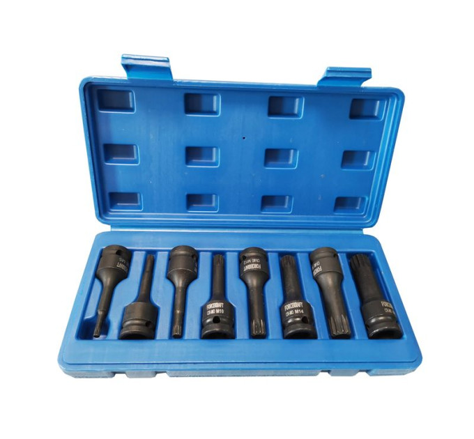 Набір головок-біт SPLINE ударних 8пр.,1/2" (M5, M6, M8, M10, M12, M14, M16, M18), в кейсі FORCEKRAFT FK-40811MPB