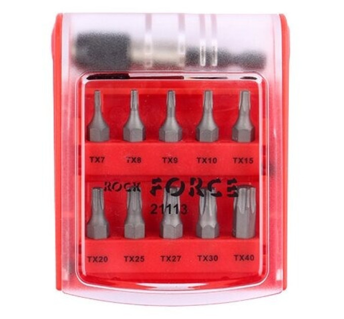 Набір біт 11пр. 1/4" Torx з бітотримачем (T10, T15, T20, T25, T27, T30, T40, T7, T8, T9; L-25мм) ROCKFORCE RF-21113