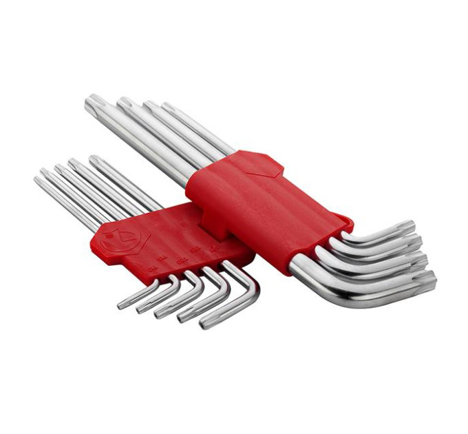 Набір ключів Г-подібних TORX подовжені з отвором 9 од., Т10-Т50, Cr-V INTERTOOL HT-0606