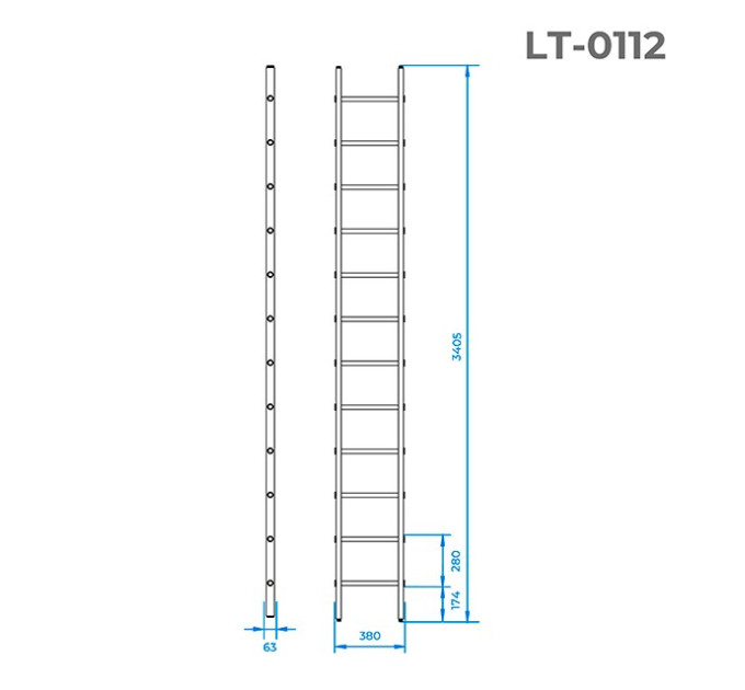 Лестница из алюминия приставная, 12 лестниц, 3,40м INTERTOOL LT-0112