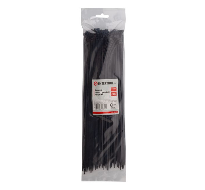 Хомут пластиковый 3,6*300 мм, черный, 100 ед. INTERTOOL TC-3631