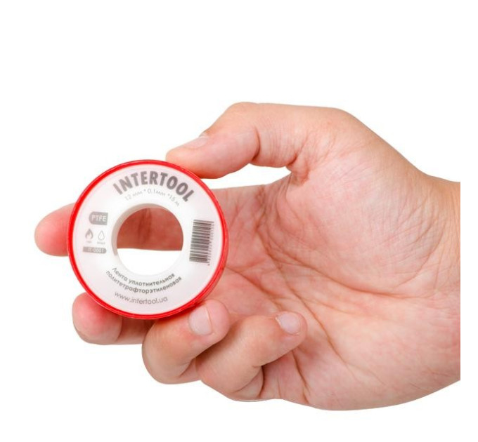 Стрічка тефлонова, фум (политетрафторетиленова) 15 м, 0.1*12 мм, 0.2 г/см³ INTERTOOL IT-0001