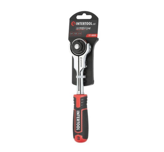 Рукоятка с храповым механизмом поворотная STORM 3/8", 72 зуба, Cr-V INTERTOOL ET-8008