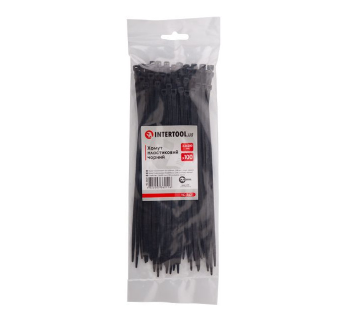 Хомут пластиковый 3,6*200 мм, черный, 100 ед. INTERTOOL TC-3621