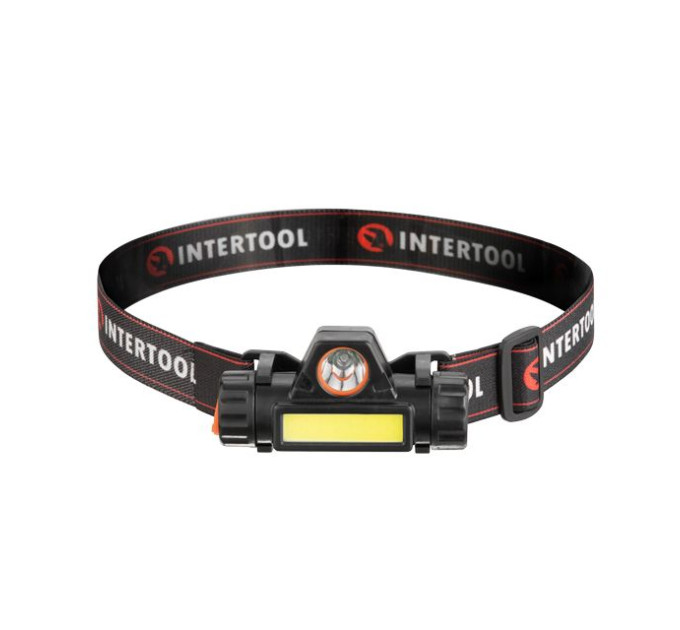Фонарь налобный аккумуляторный XPE+COB, магнит INTERTOOL LB-0309
