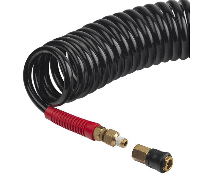 Шланг BLACK M-Flex STORM, 10 м, 8*12 мм, спиральный полиуретановый с поворотным шарниром, латунными быстроразъемными соединениями INTERTOOL PT-1796