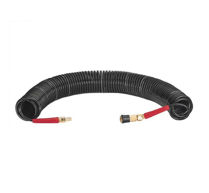 Шланг BLACK M-Flex STORM, 20 м, 5,5*8 мм, спиральный полиуретановый с поворотным шарниром, латунными быстроразъемными соединениями INTERTOOL PT-1792