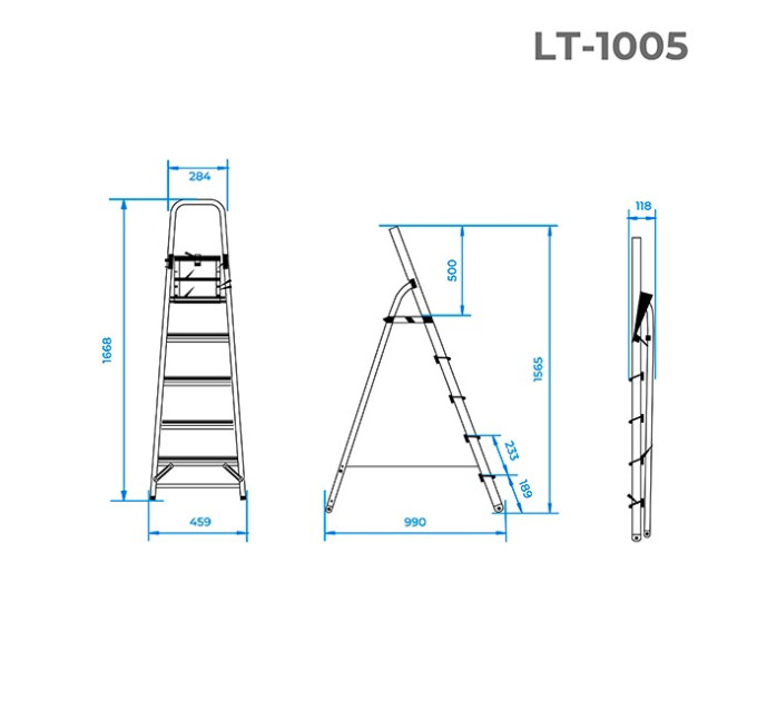 Стремянка из алюминия, 5 ступенек, высота до платформы 1,06 м INTERTOOL LT-1005